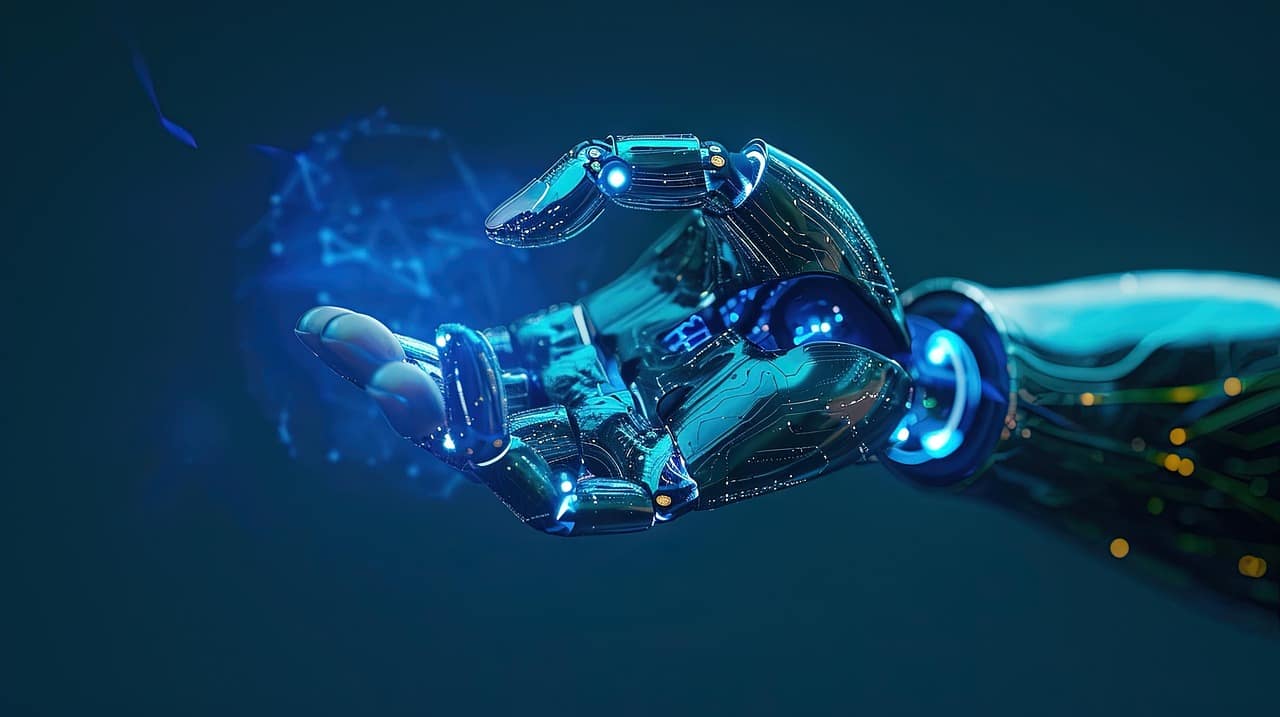 robot hand glowing blue electricity 8530780